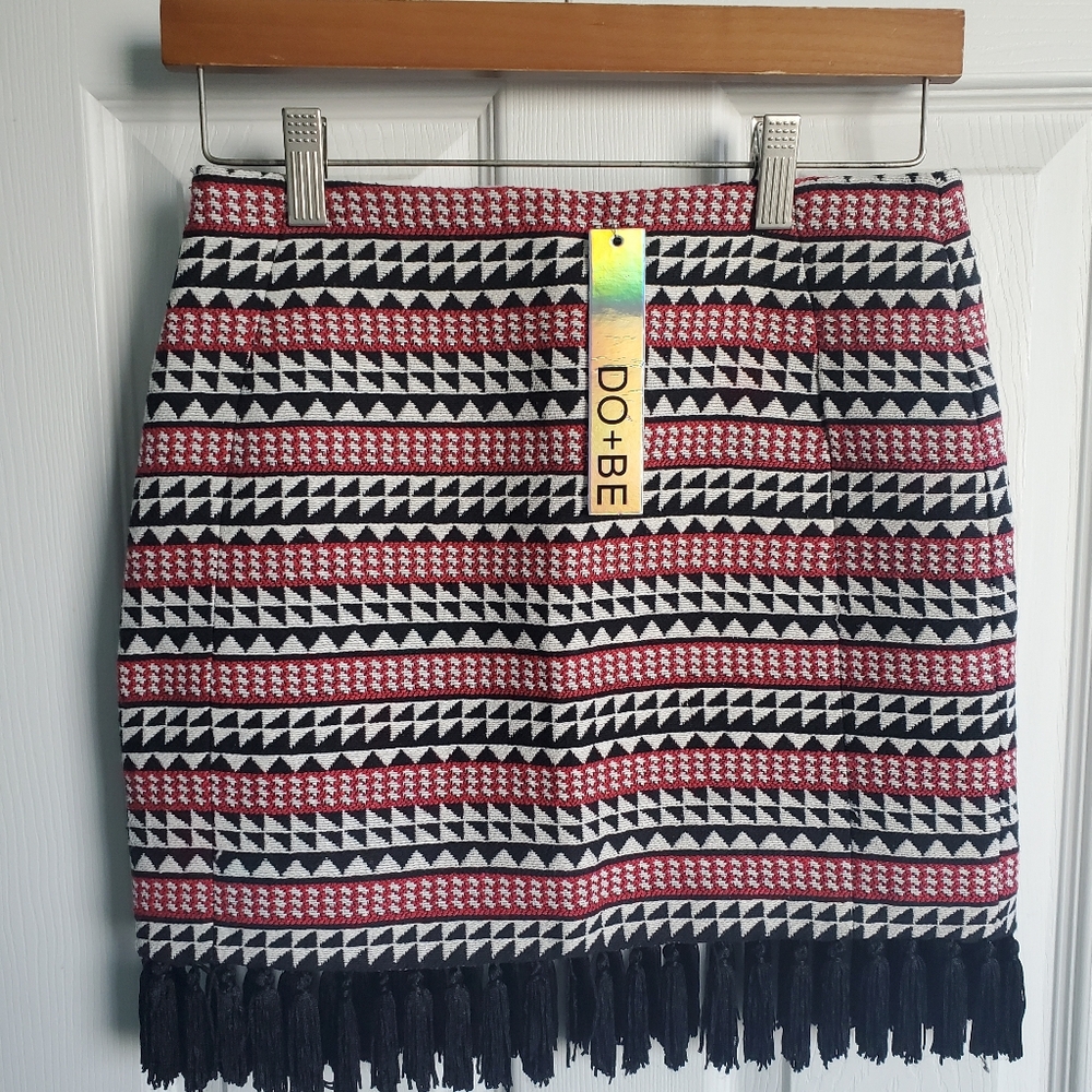 NWT Do+Be Size S Tweed-Look Tassel Short Skirt  Cowboy Western Festival